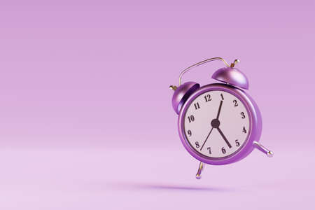 Vintage ringing alarm clock on purple background. 3d renderの写真素材
