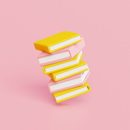 School supplies icon. Stack of books. 3D renderの写真素材