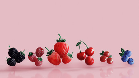 Berry set. Ripe red and blue berries. 3D renderの写真素材