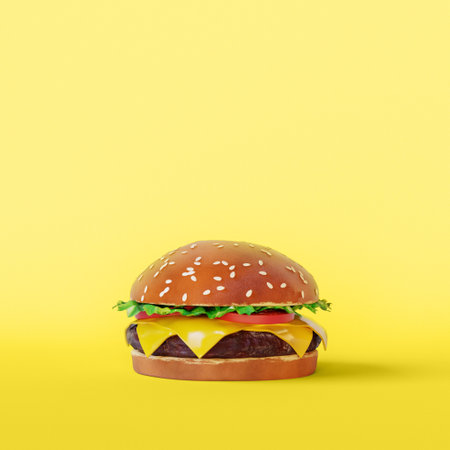 Realistic food. Classic burger. 3D renderの写真素材