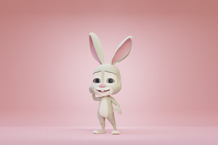 Cute bunny staying on pink background. 3D renderの写真素材