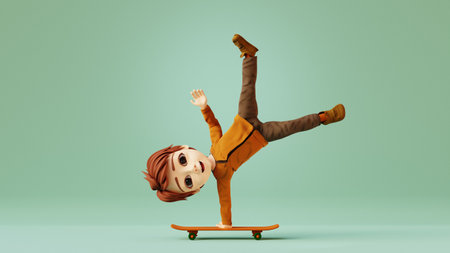 Cartoon boy standing on his hands on scate. 3d renderの写真素材