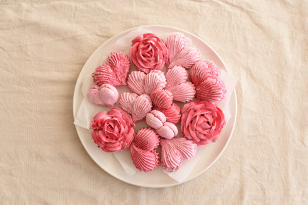 Rose and heart shape marshmallow. Valentine's Day celebration