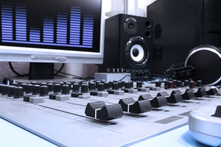 A control panel in a radio studio