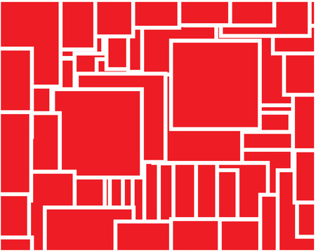 a set of chaotic red squares of different sizes with a white outlineの写真素材