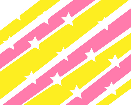 yellow pink white line strips arranged vertically with white starsのイラスト素材