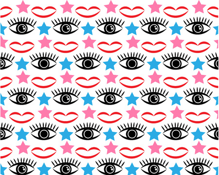 drawing in the style of psychedelic eyes with lips. Fashion pattern with eyes. The pattern for the cover fabric, books. Modern design for fabricの写真素材
