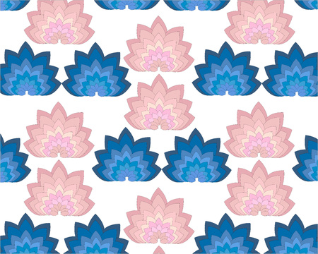 Pink blue Lotus pattern on white background. Textile design. Oriental style. Oriental art. Wallpaper in the style of beauty.の写真素材