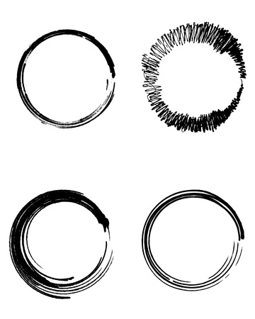 Vector black paint, set circles brush stroke, brush, line or texture. Dirty artistic design element, box, frame or background for text.の写真素材