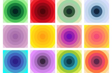 Set twelve bright abstract backgrounds, multi colored circles. Patterns for stationery, packaging design, background, textiles, web textures.の写真素材