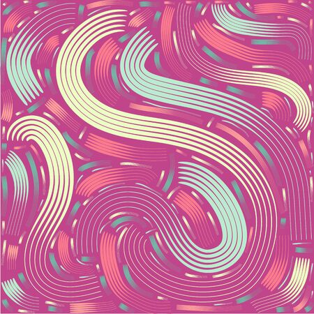 Bright pink yellow blue wavy lines, modern pattern background for leaflets, posters, business cards. Music, youth concerts, store sales. Print for textiles, hoodies, accessories.のイラスト素材