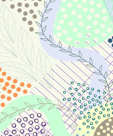 Creative versatile bright and floral background. Artistic header with flowers and leaves. Graphic design. Hand drawn texture.の写真素材