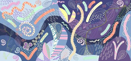 Hand drawn texture bright cute pattern for wrapping paper, textile, postcards, posters, invitations, booklet cover. Vector.のイラスト素材