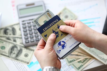 Male arms holding banking cards closeupの写真素材