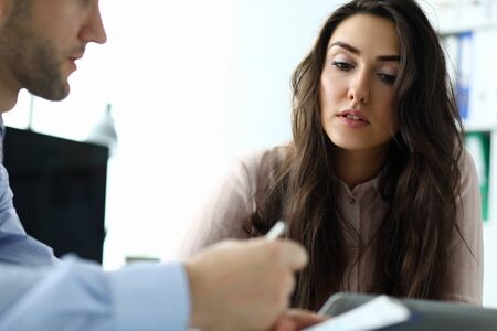 Serious woman in officeの写真素材