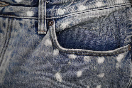Front jeans pocket with stitched threads closeupの写真素材