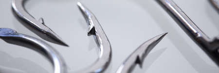 Metal fishing hook for bait fishing closeup