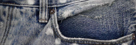 Front jeans pocket with stitched threads closeupの写真素材