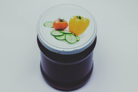 Pot of jam on white backgroundの写真素材