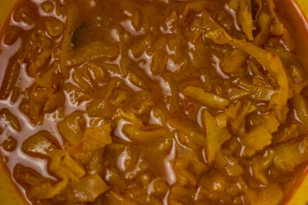 fried cabbage in a pan oneの写真素材