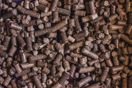 Toilets for Pets, filler wood pine is used in the litter box. A variety of pressed sawdust pellets macro. Closeupの写真素材