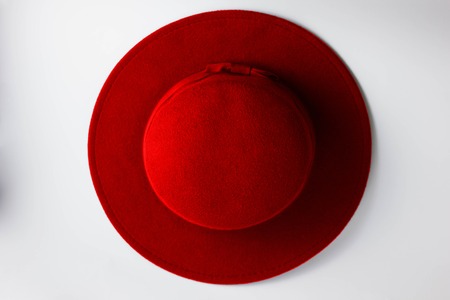 woman Red hat on a white backgroundの写真素材