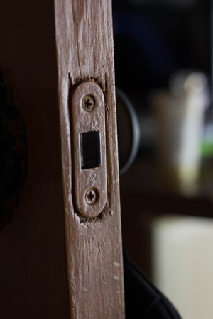 a brown wood old door houseの写真素材