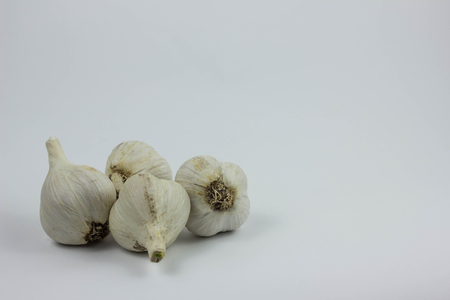 Garlic Cloves and Garlic Bulb on vintage burlapの写真素材