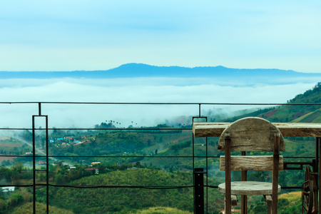 Morning fog in the mountain, landscapeの写真素材