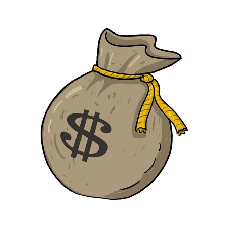 Sack of money with dollar sign illustration; Green sack of money drawing; Isolated money bag with dollar sign on it; sack of money with $ sign cartoon style illustration の写真素材