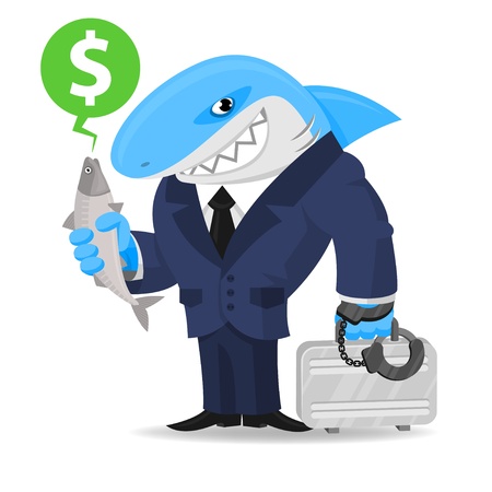 Shark business keeps suitcase and fishのイラスト素材