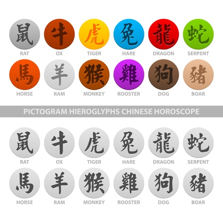 Pictogram hieroglyphs chinese horoscopeのイラスト素材