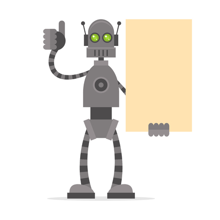 Robot holding blank poster showing thumbs upのイラスト素材
