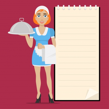 Waitress holds tray in handのイラスト素材