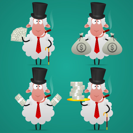 Set sheep banker in different posesのイラスト素材