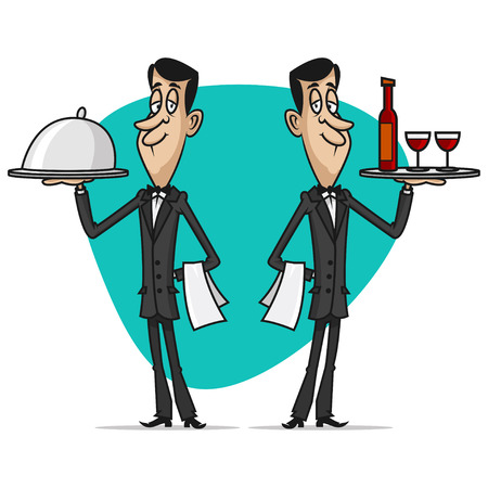 Concept waiters holds traysのイラスト素材
