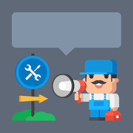 Plumber smiling and holding megaphone conceptのイラスト素材