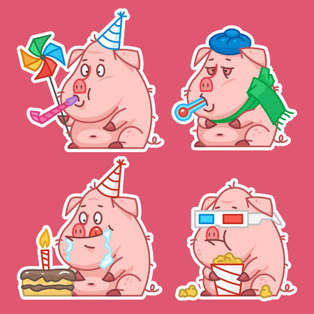 Pig character stickers concept set 1のイラスト素材