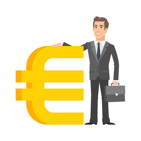 Businessman standing near with euro signのイラスト素材