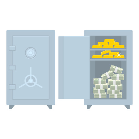 Safe closed open with money and goldのイラスト素材