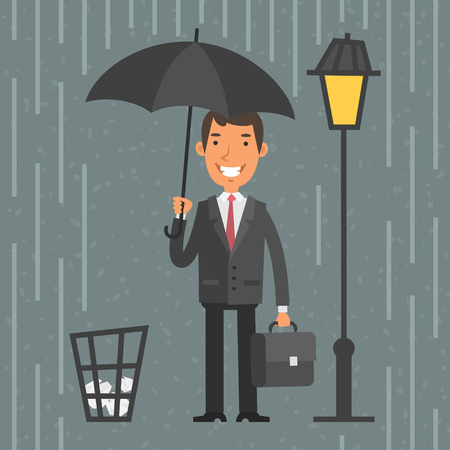 Businessman standing with umbrella in rainのイラスト素材