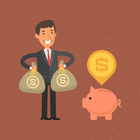 Businessman putting money in piggy bankのイラスト素材