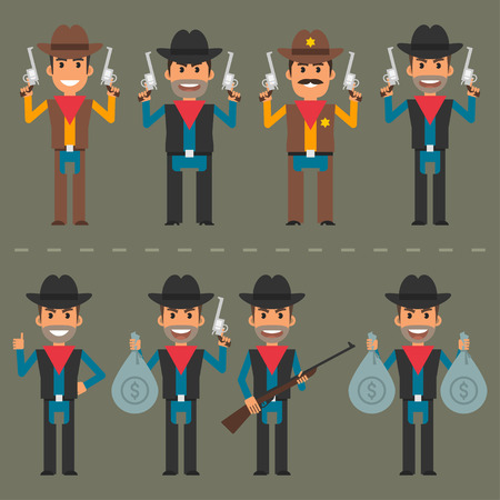 Cowboy character weapons and moneyのイラスト素材