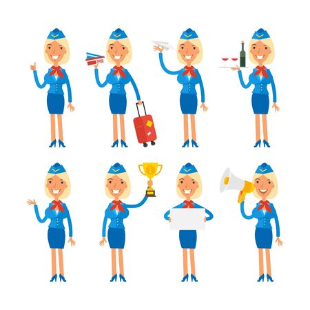 Stewardess in different posesのイラスト素材
