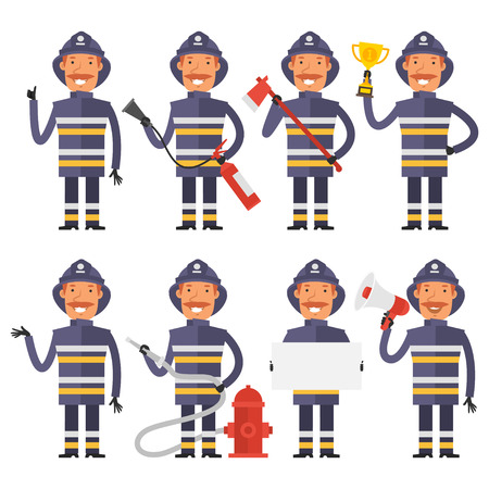Firefighter in different posesのイラスト素材