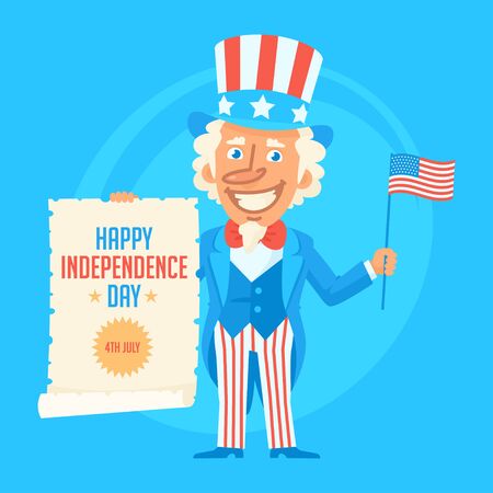 Uncle Sam Holds Flag and Paper Scrollのイラスト素材