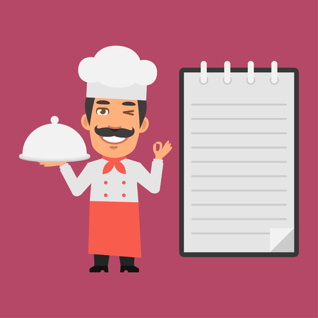Chef Holding Tray of Foodのイラスト素材