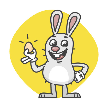 Easter Bunny Smiles and Holds Egg. Vector Illustration. Mascot Character.のイラスト素材