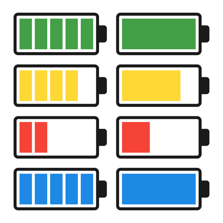 Battery Discharge and Charge. Set Icons. Vector Illustration.のイラスト素材