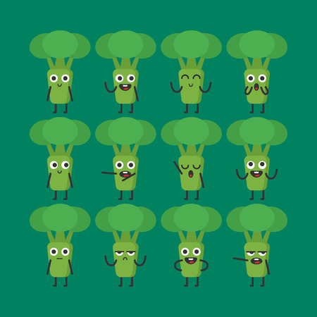 Broccoli character set different options and emotions. Vector Illustration.のイラスト素材